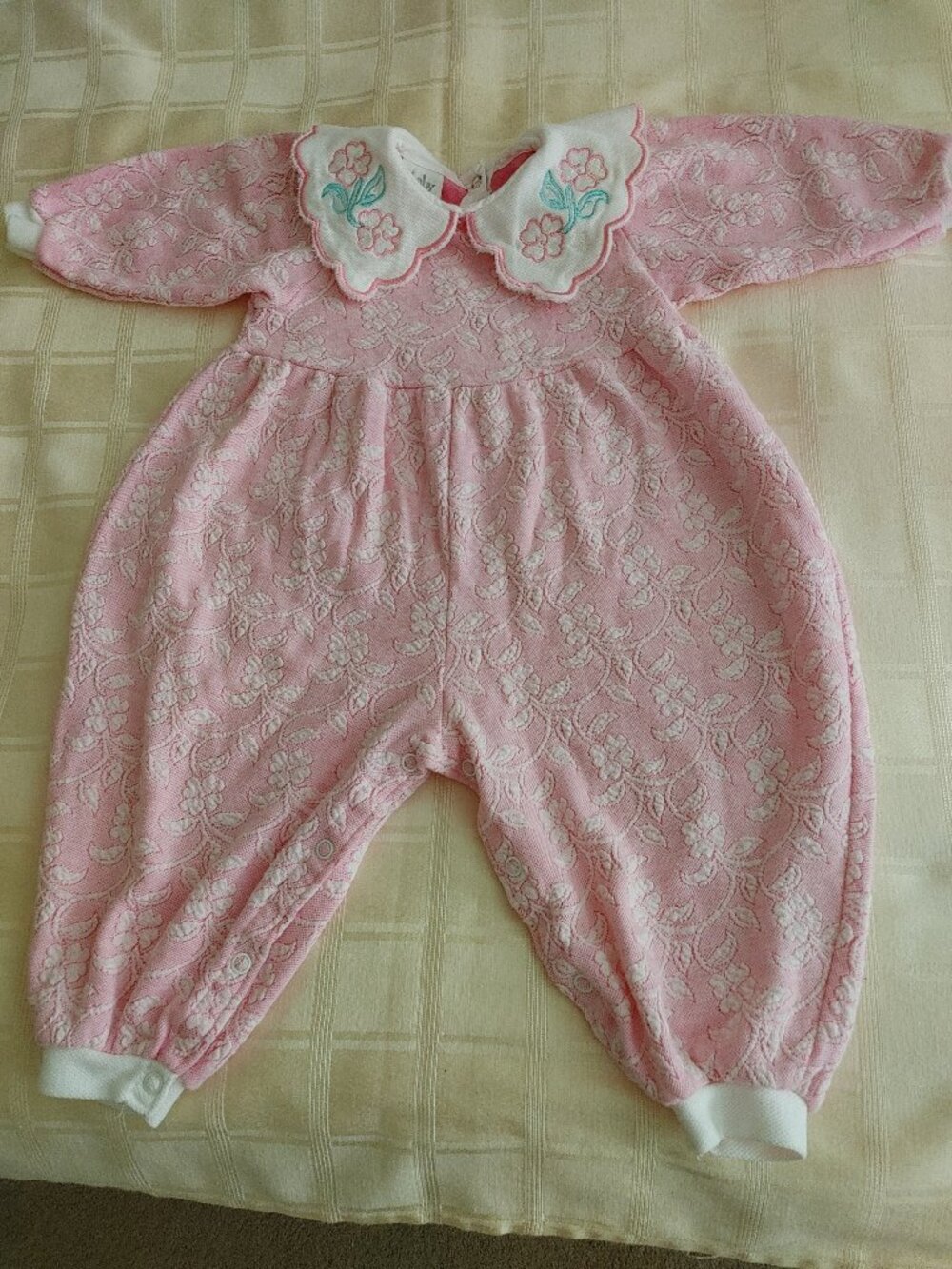 Vintage Baby Dior Pink Outfit with Embroidered Collar Size 18 Months
